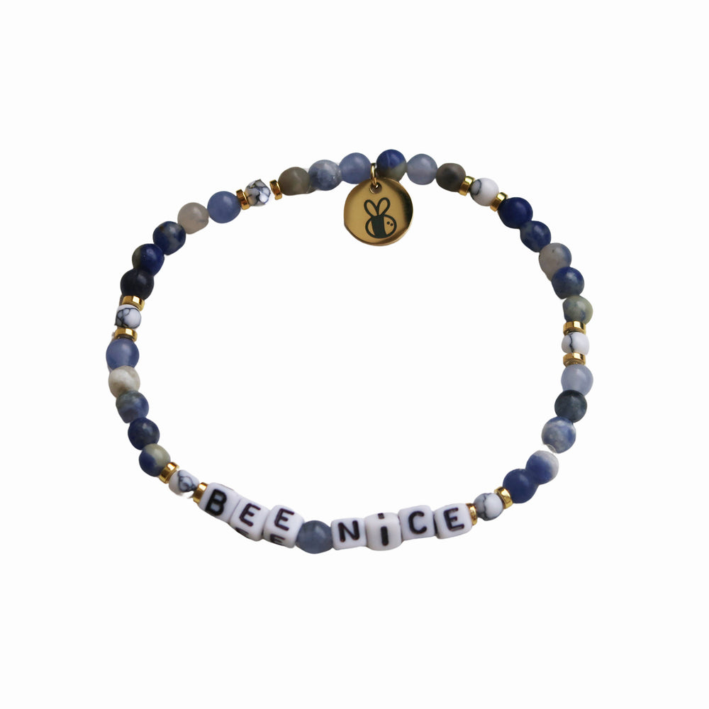 Beaded "BEE NICE" Bracelet in Blue