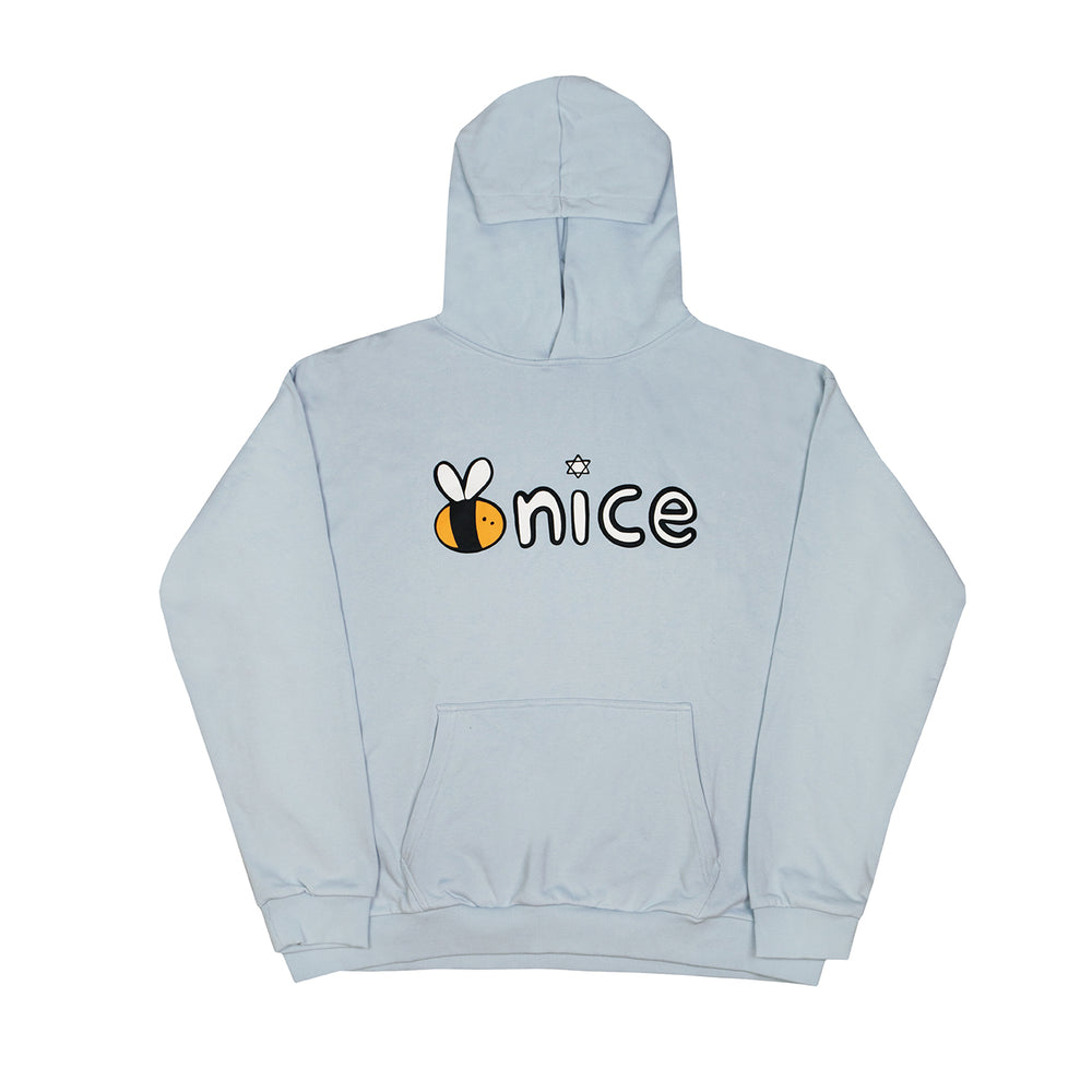 Bee Nice Puff Print Hoodie in Ice Blue