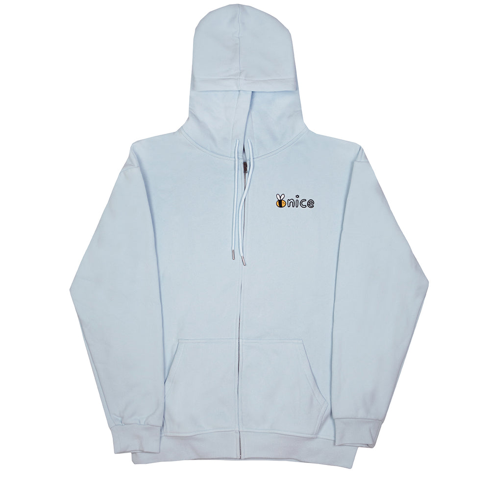 Bee Nice Embroidered Zip Up in Ice Blue