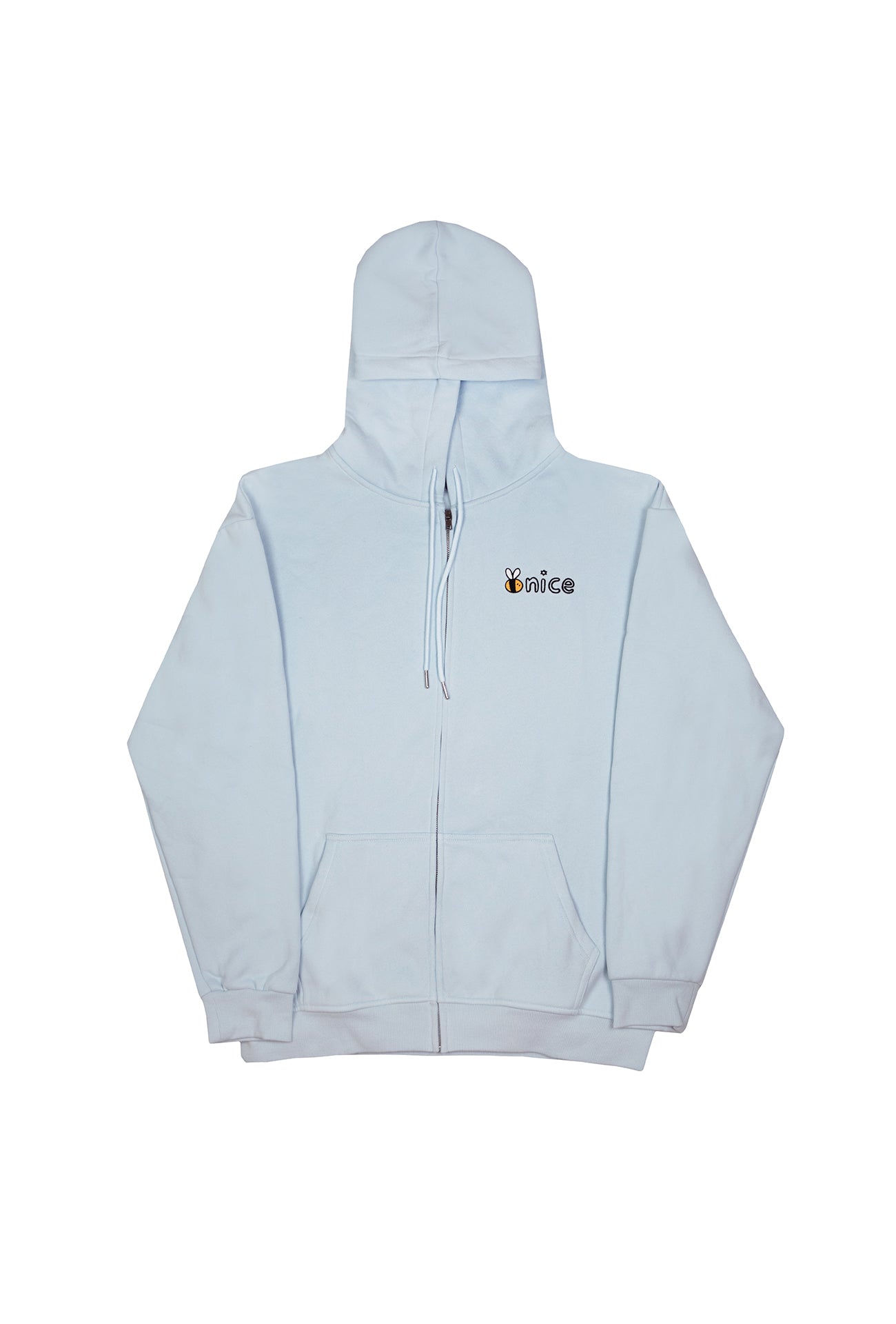 Bee Nice Embroidered Zip Up in Ice Blue