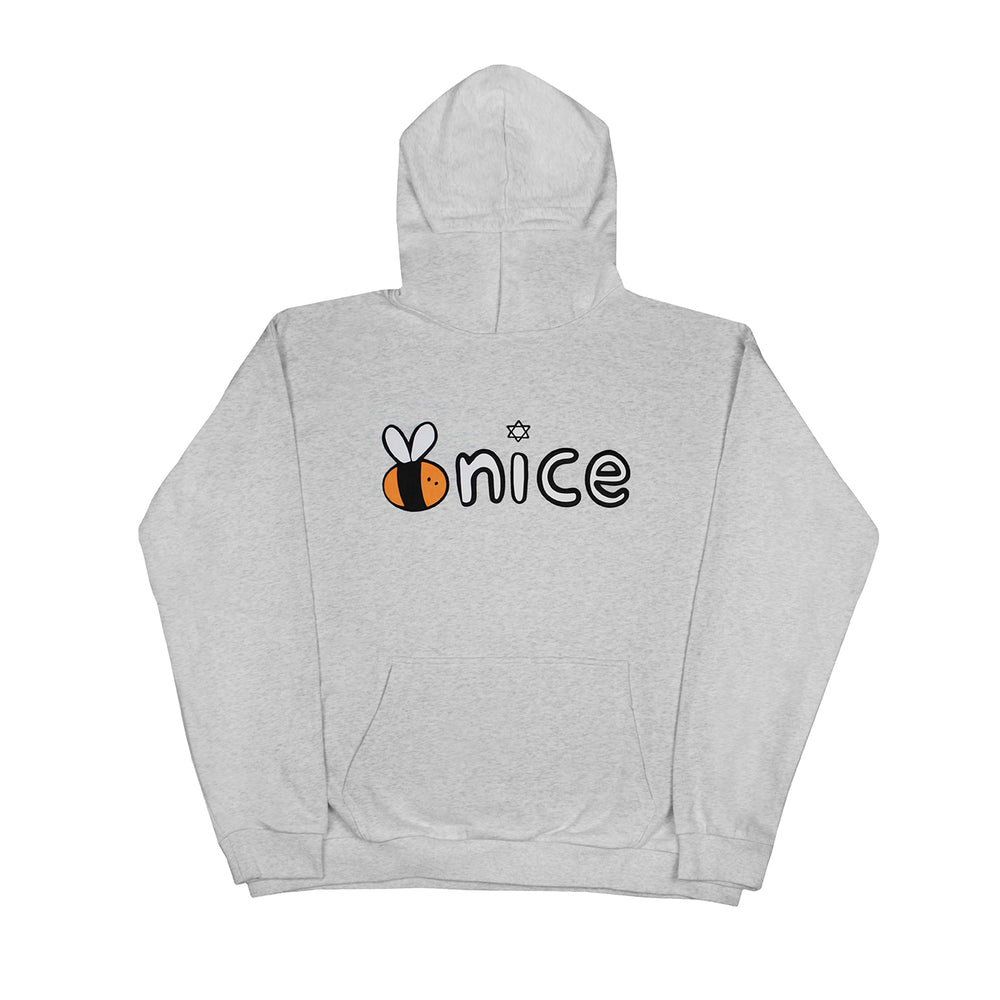 Bee Nice Puff Print Hoodie in Heather Gray