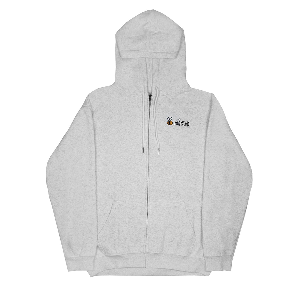 Bee Nice Embroidered Zip Up in Heather Gray