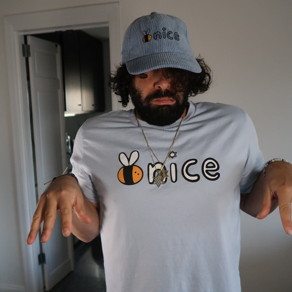 
                      
                        Bee Nice Logo Tee in Ice Blue
                      
                    