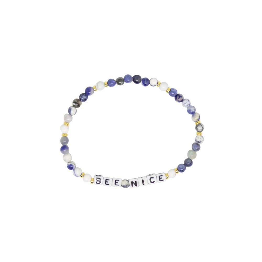 Beaded "BEE NICE" Bracelet in Blue